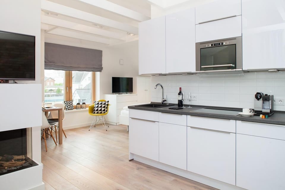 Kitchen or kitchenette, stove