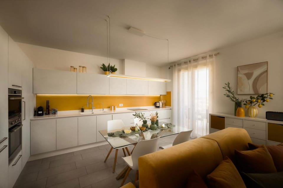 Kitchen or kitchenette, Living room, Seating area, dishwasher, oven, stove, kitchen