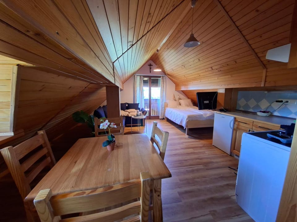 Bed, Kitchen or kitchenette, Seating area, Dining area