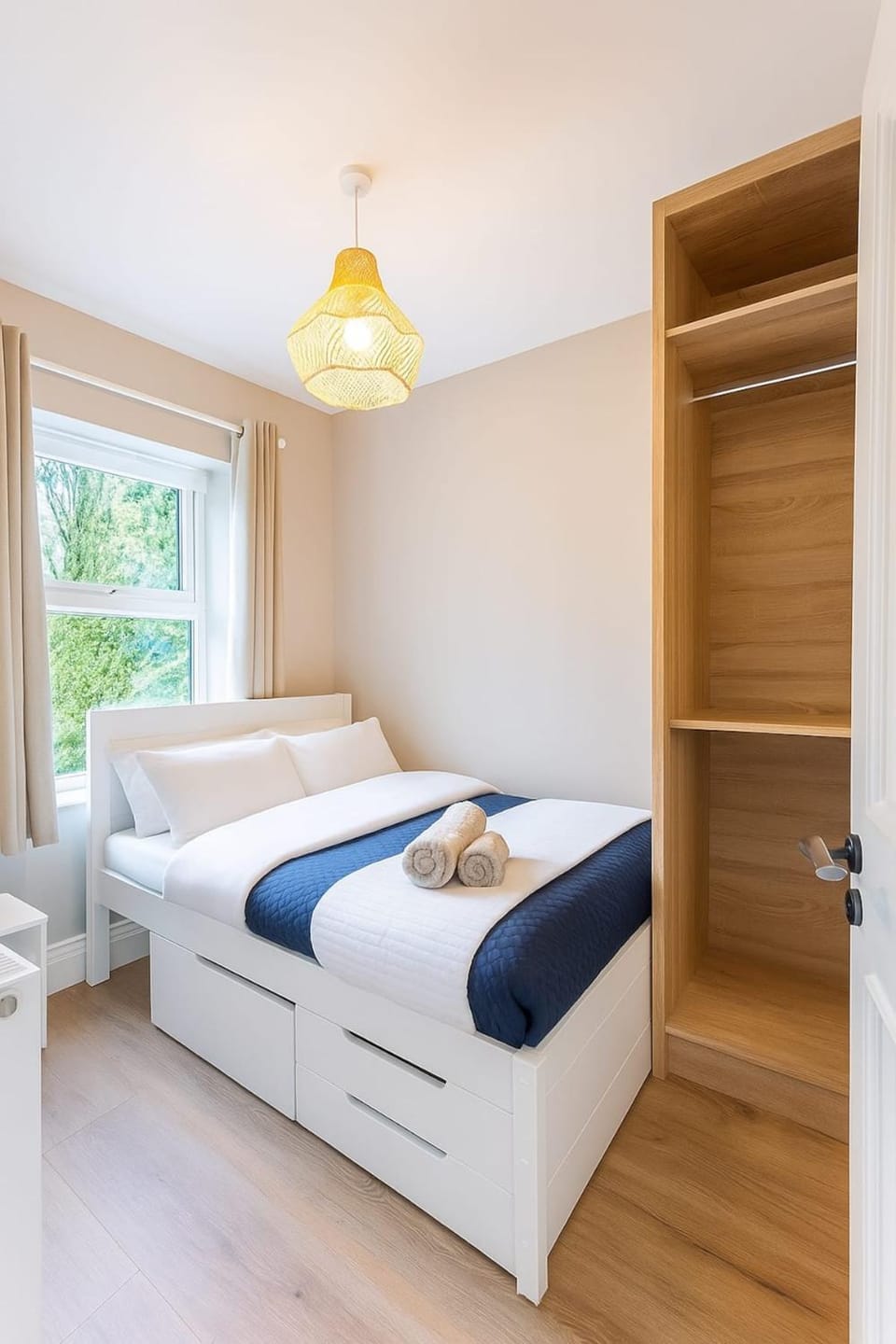 Bed, Photo of the whole room, Bedroom, towels, wardrobe