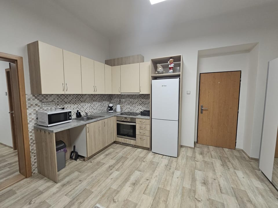 Kitchen or kitchenette, oven, stove