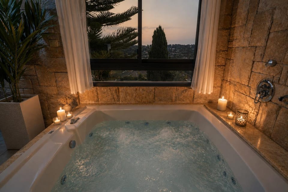 Natural landscape, Hot Tub, Pool view, Swimming pool, Bath