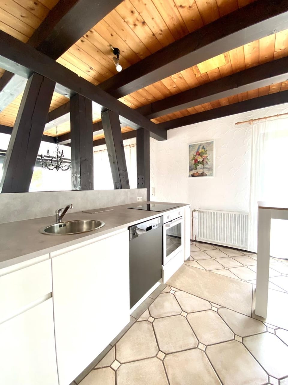 Kitchen or kitchenette, dishwasher, stove