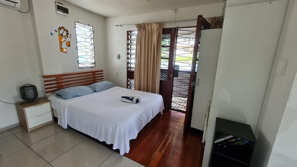 Bed, Photo of the whole room, Bedroom, towels, air conditioner