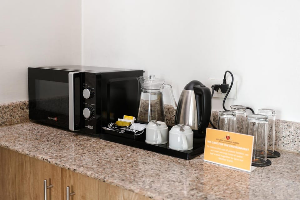 Kitchen or kitchenette, microwave