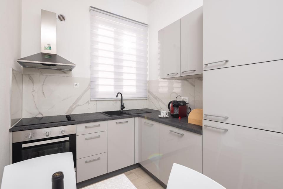 Kitchen or kitchenette, stove