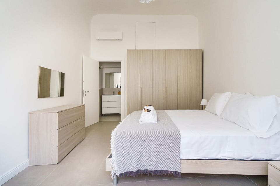 Bed, wardrobe