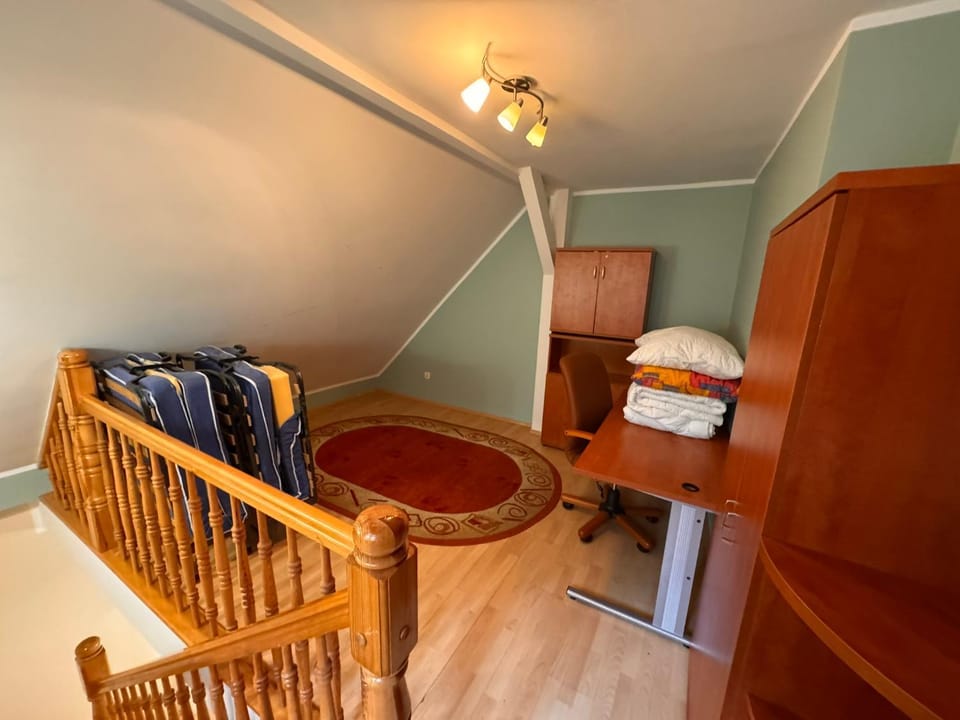 Bed, wardrobe