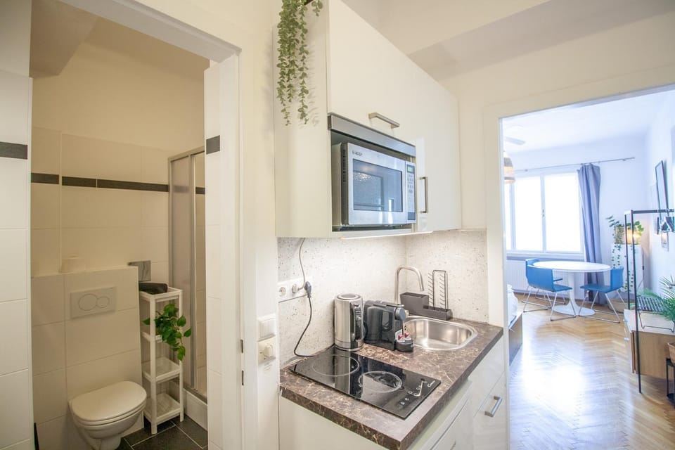 Kitchen or kitchenette, stove