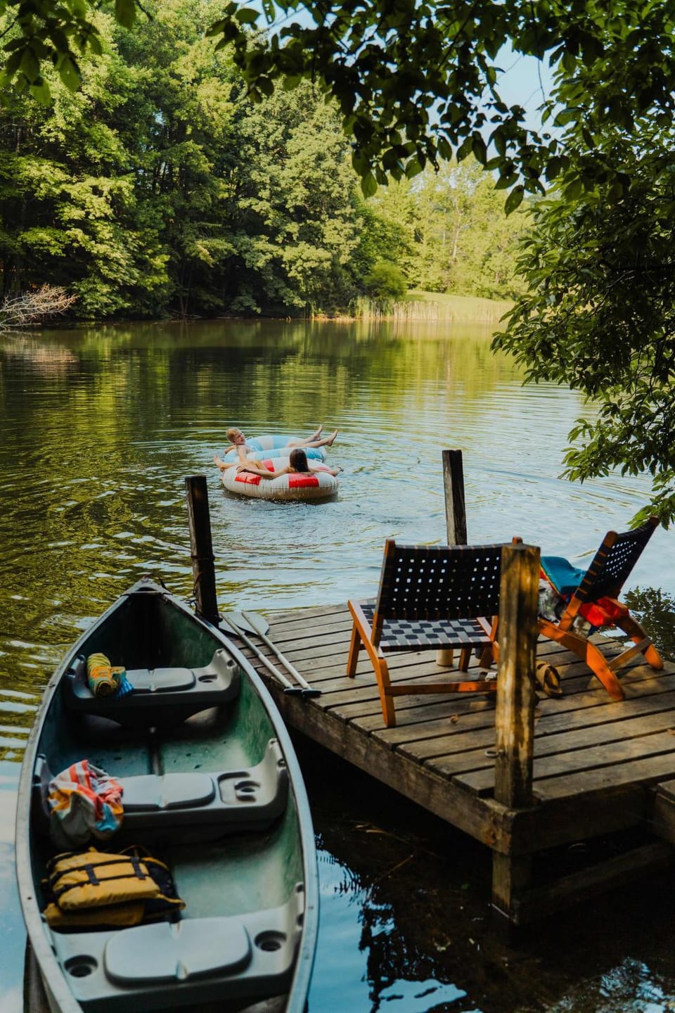 Waterfront A Frame with Dock Canoe Kayaks Family House in Perry Township