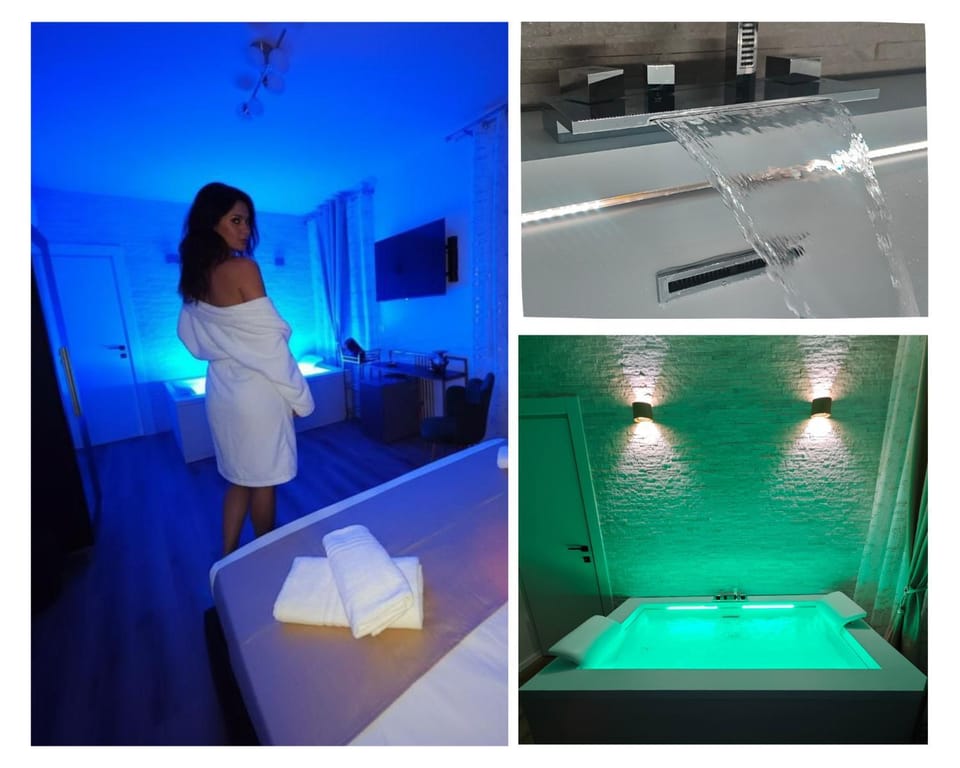 Bed, Hot Tub, TV and multimedia, Bedroom, minibar, wardrobe, air conditioner