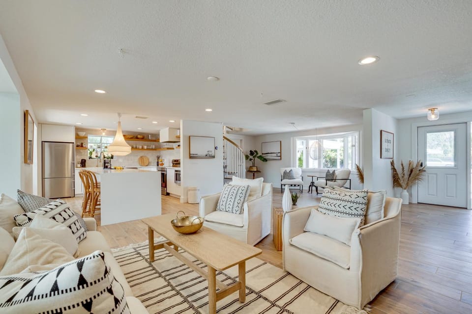 Steps to Bean Point Beach: Family Home w/ Pool House in Anna Maria Island