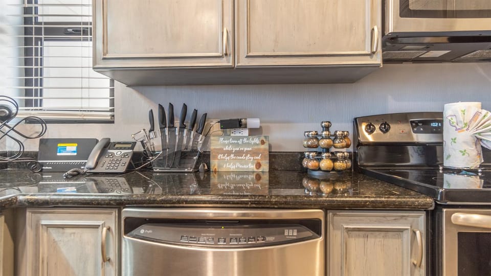 Kitchen or kitchenette, oven, stove, toaster