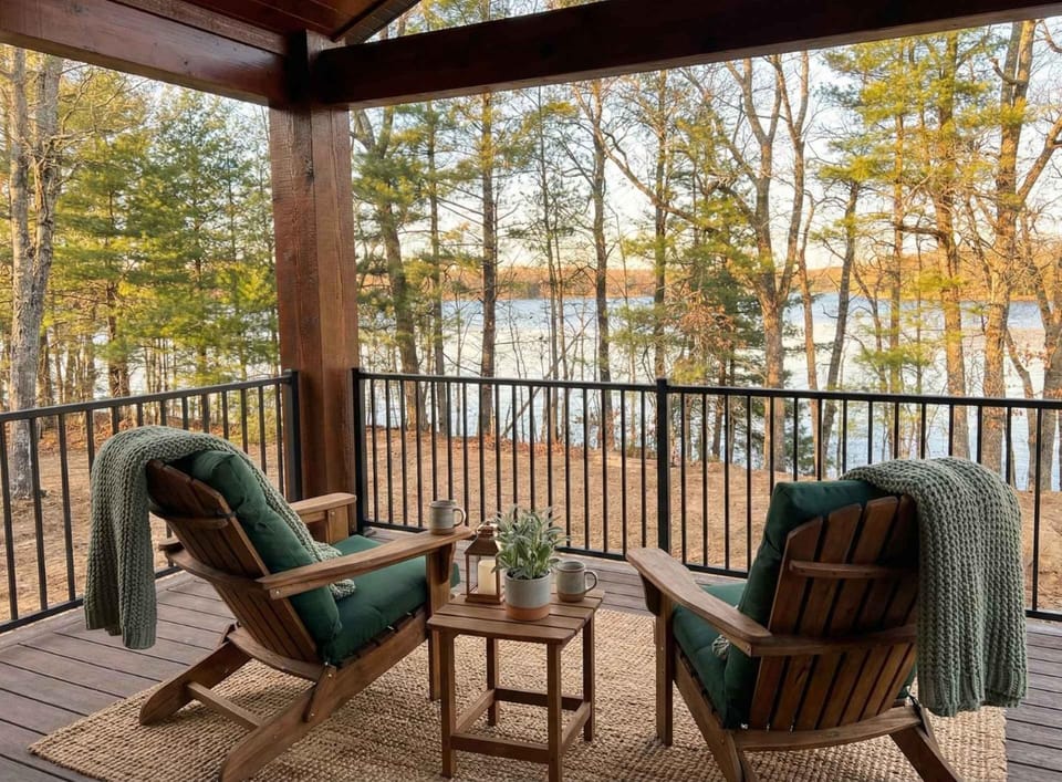 Property building, Day, Natural landscape, View (from property/room), Balcony/Terrace, Seating area, Autumn, Lake view