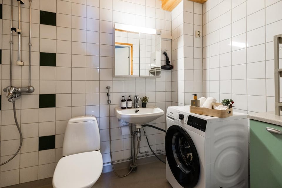 Toilet, Bathroom, towels, washing machine