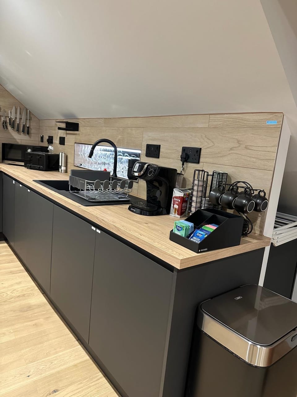 Coffee/tea facilities, Kitchen or kitchenette, furniture, microwave