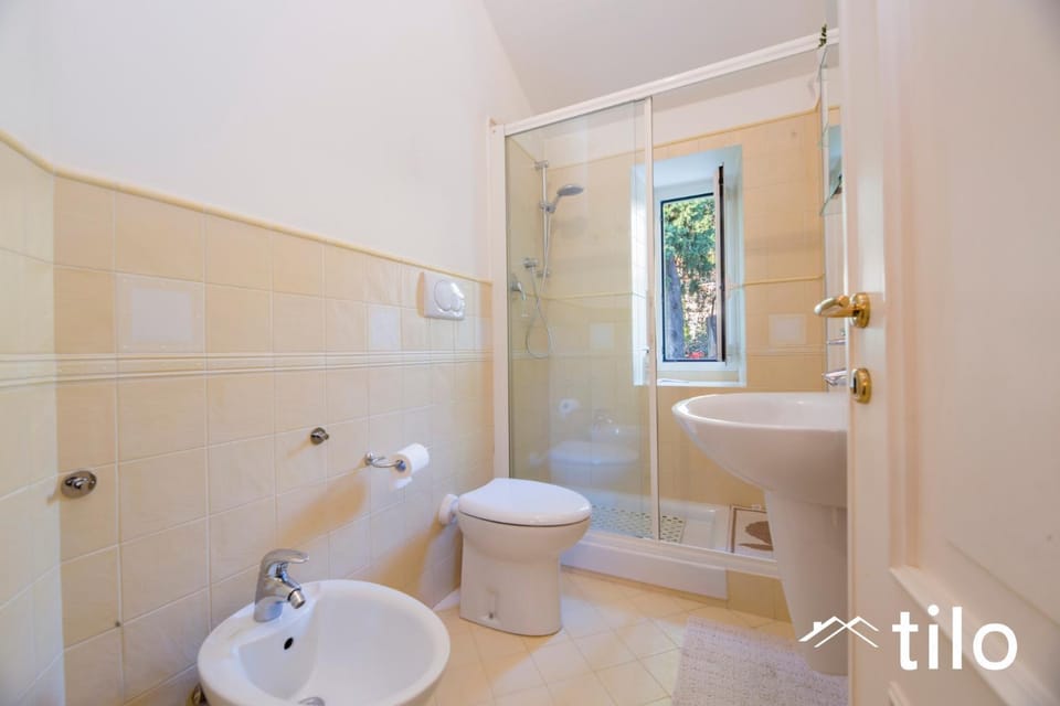 Shower, Toilet, bidet, towels