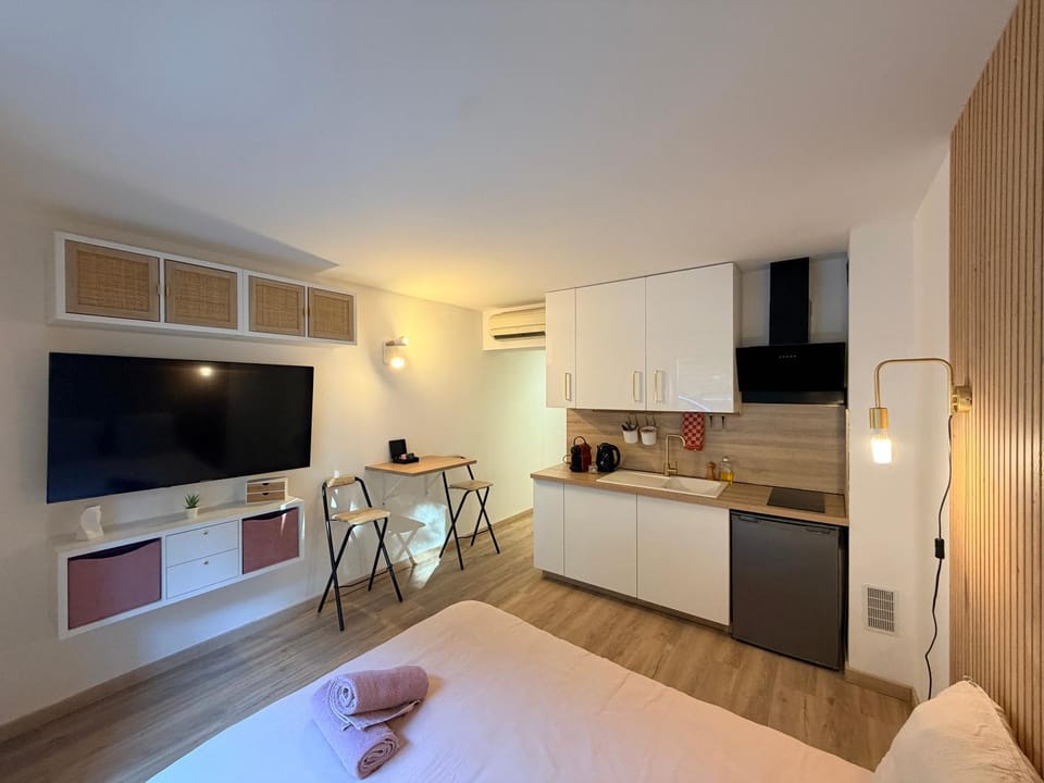 TV and multimedia, Kitchen or kitchenette, Photo of the whole room, Dining area, Evening entertainment, stove