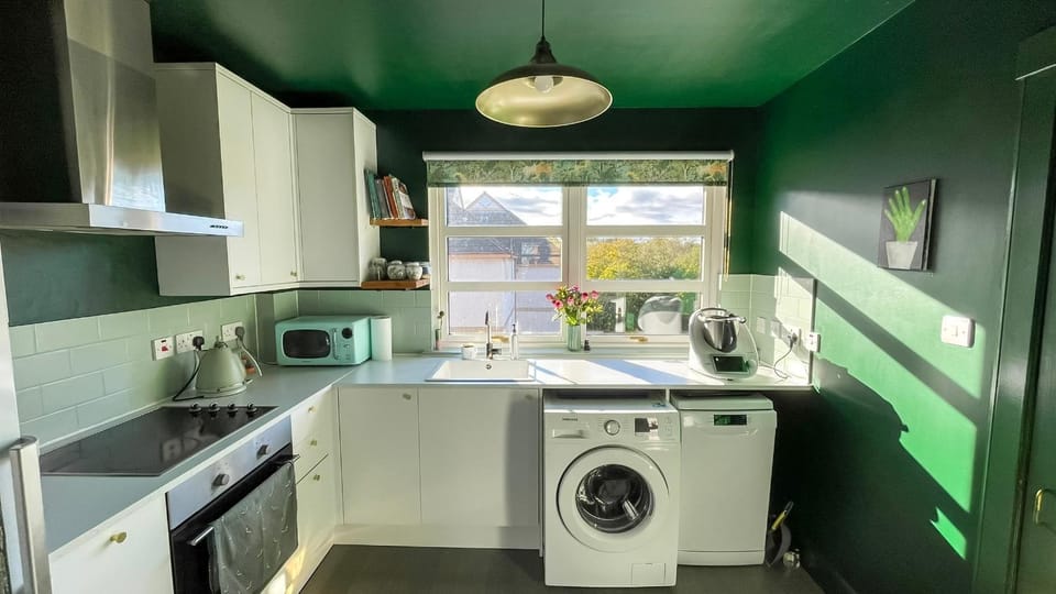 Kitchen or kitchenette, dishwasher, oven, stove, washing machine