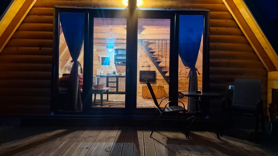 Night, Living room, Seating area, Dining area