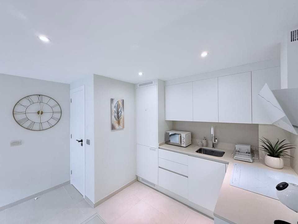 Kitchen or kitchenette, stove