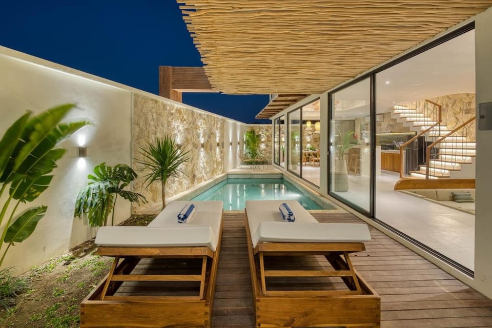 Night, Pool view, sunbed