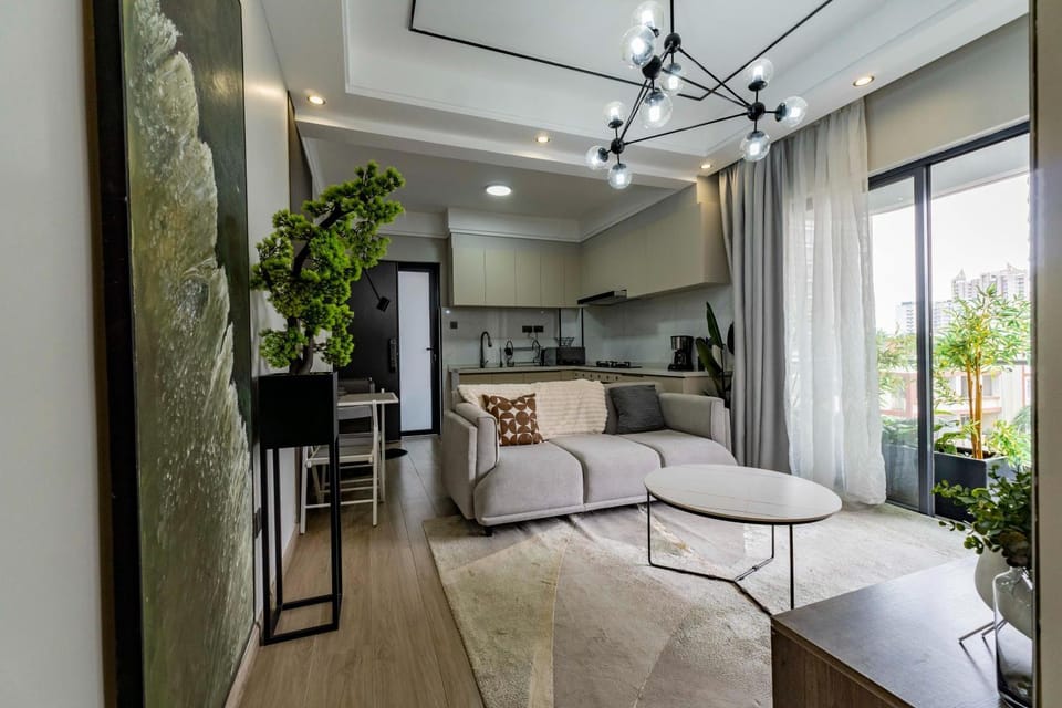 Kitchen or kitchenette, Living room, City view