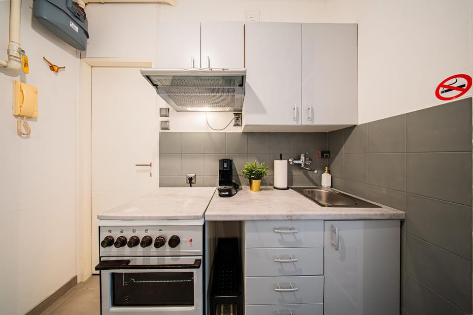 Coffee/tea facilities, Kitchen or kitchenette, oven, stove