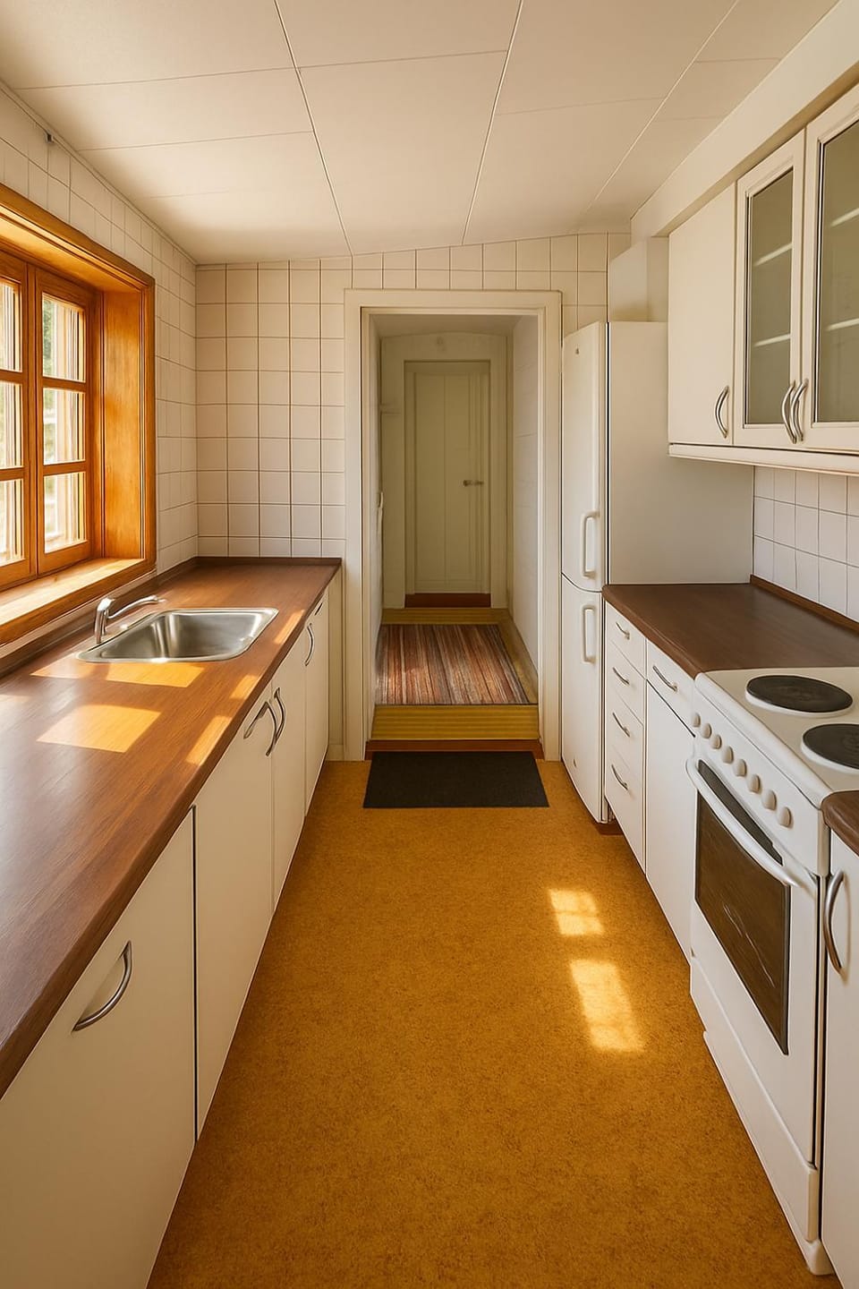 Kitchen or kitchenette, stove