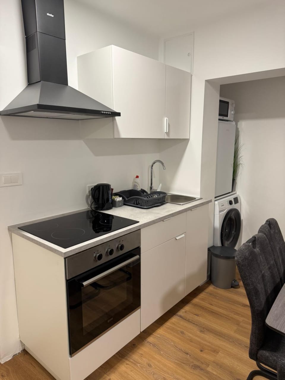 Kitchen or kitchenette, stove