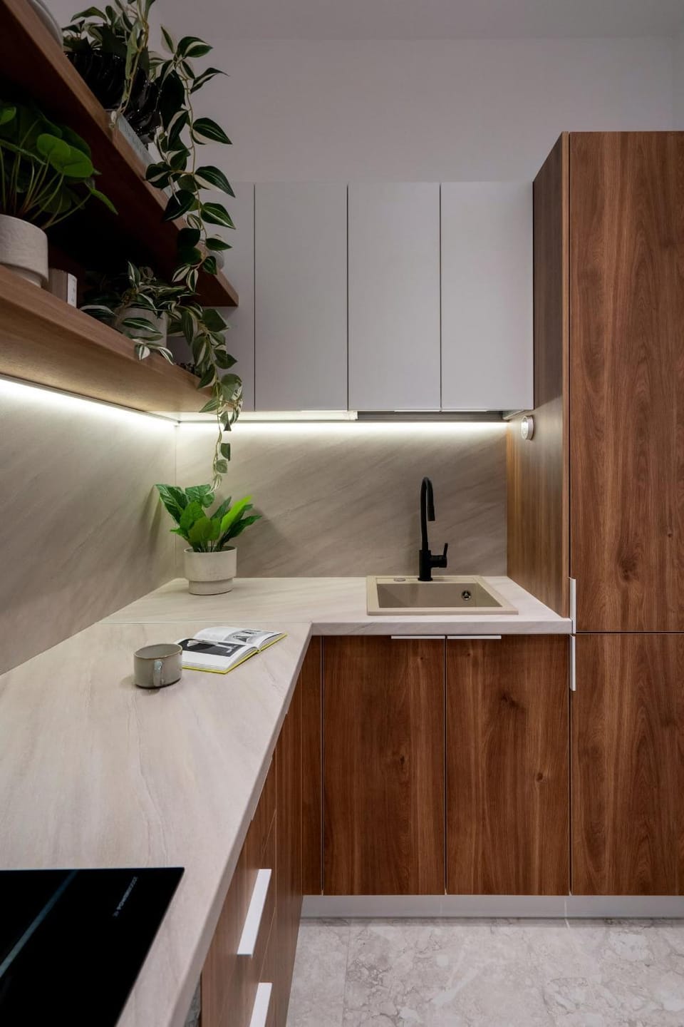 Kitchen or kitchenette, stove