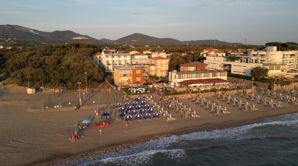 Property building, Bird's eye view, Beach, Sea view, Sunset