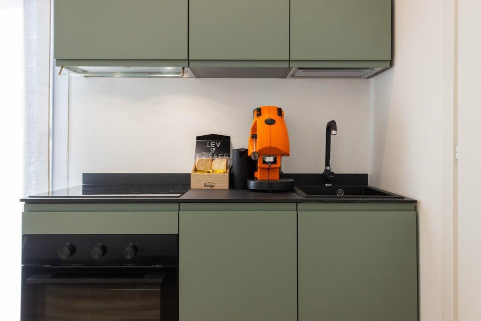 Kitchen or kitchenette, stove