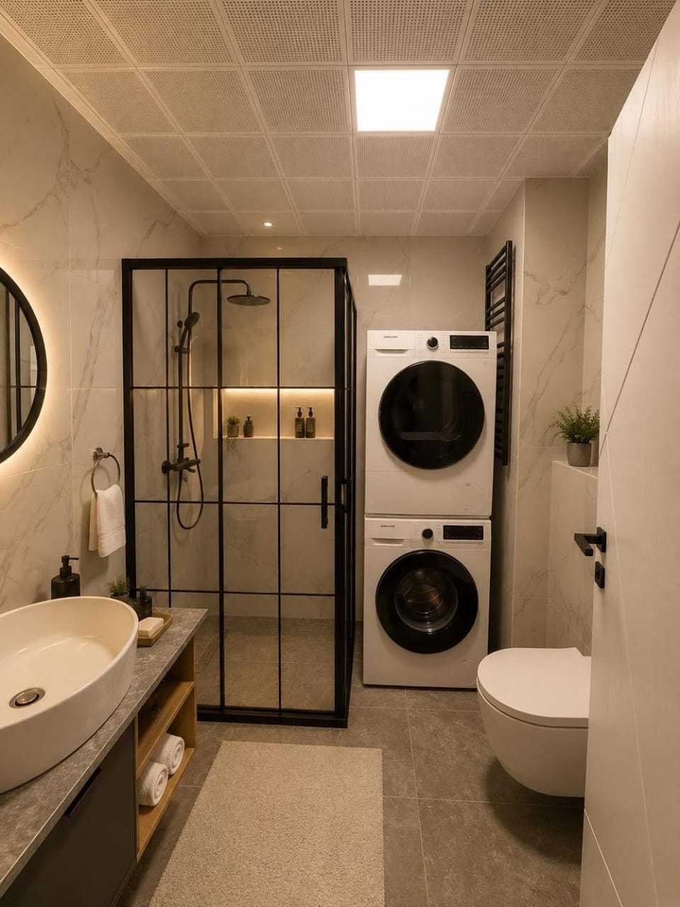 Shower, Toilet, Bathroom, washing machine, dryer