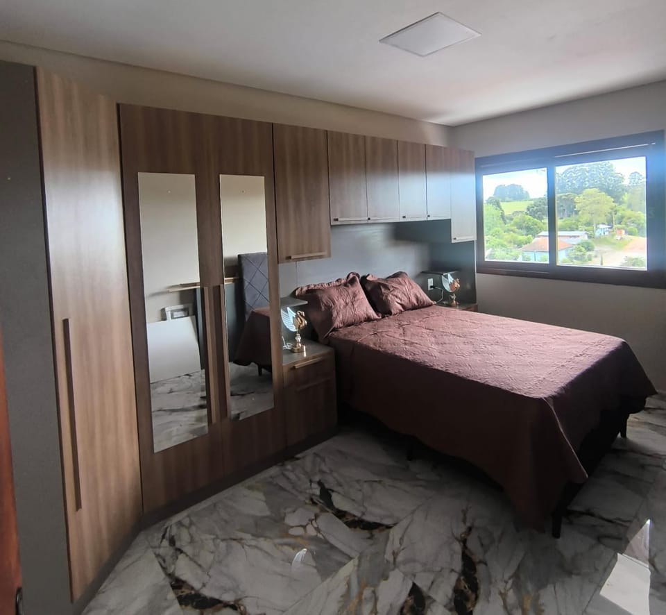 Bed, wardrobe