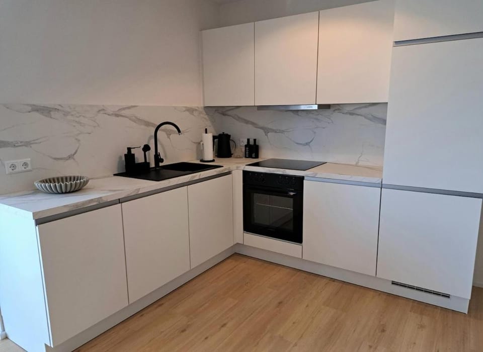 Kitchen or kitchenette, stove