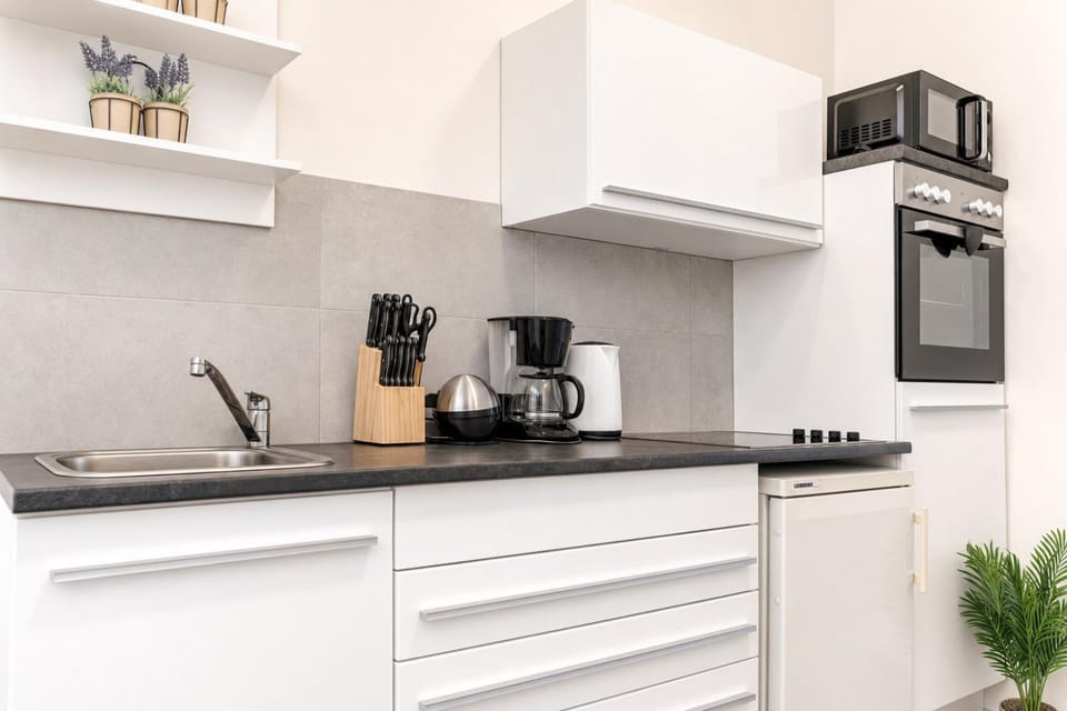 Coffee/tea facilities, Kitchen or kitchenette, stove