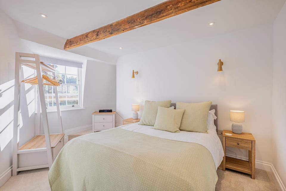 Bed, Bedroom, City view, wardrobe