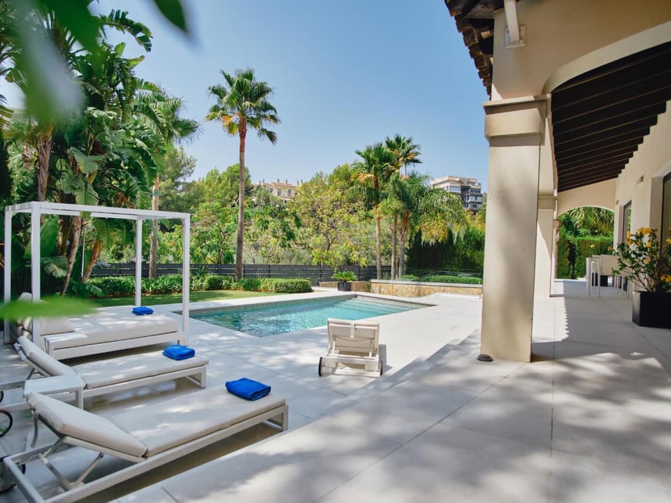 Natural landscape, Garden, Pool view, Swimming pool, sunbed