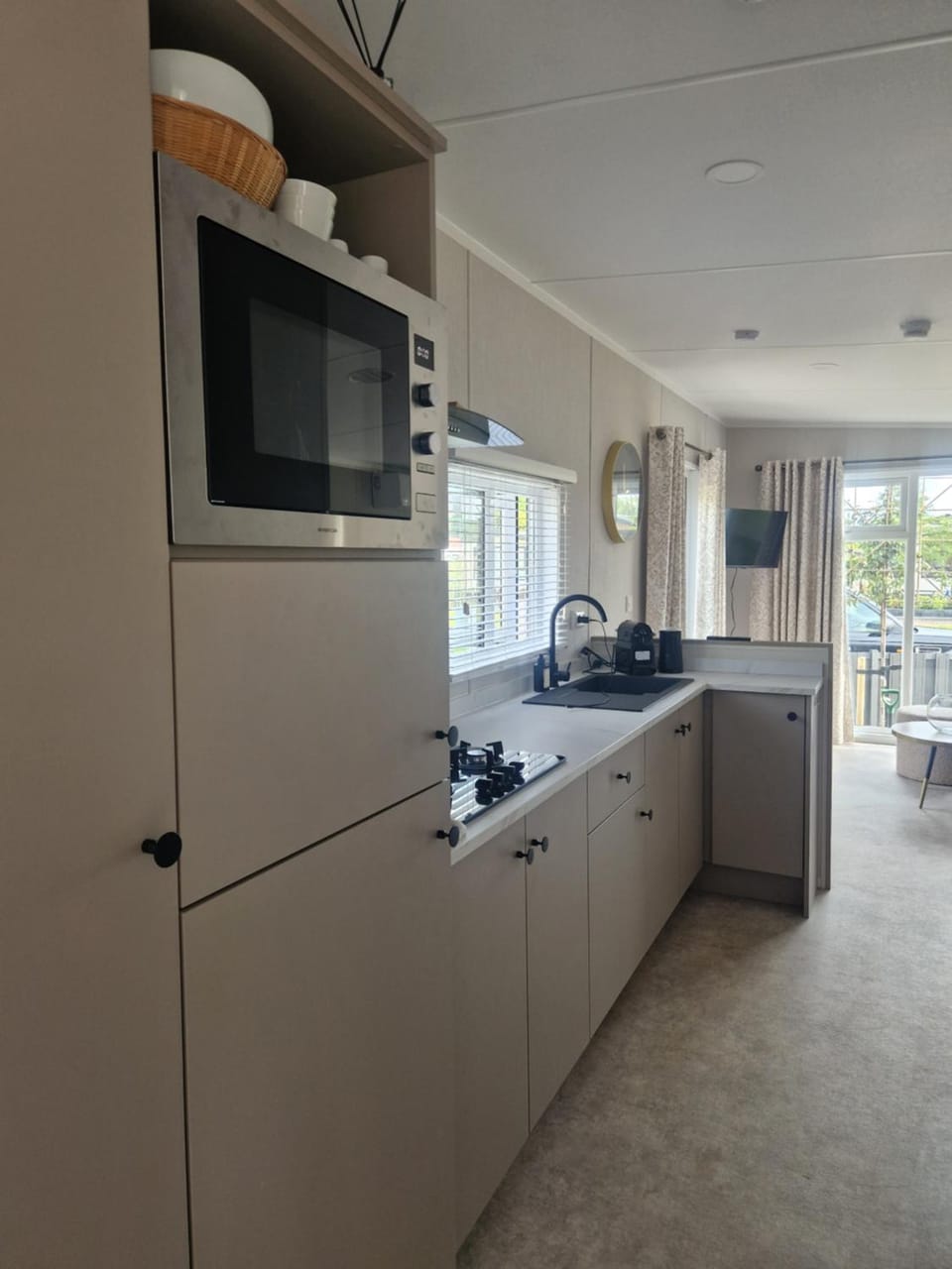 Kitchen or kitchenette, stove