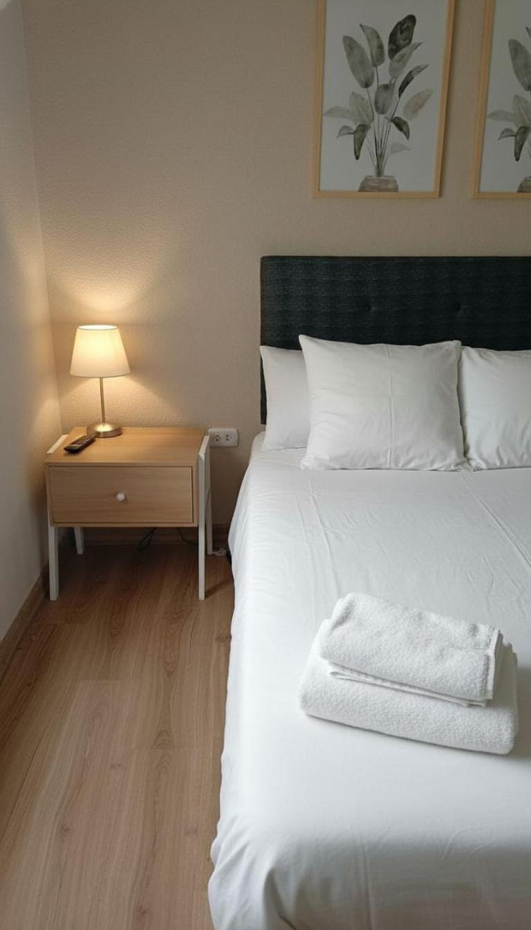 Bed, Photo of the whole room, Bedroom, towels