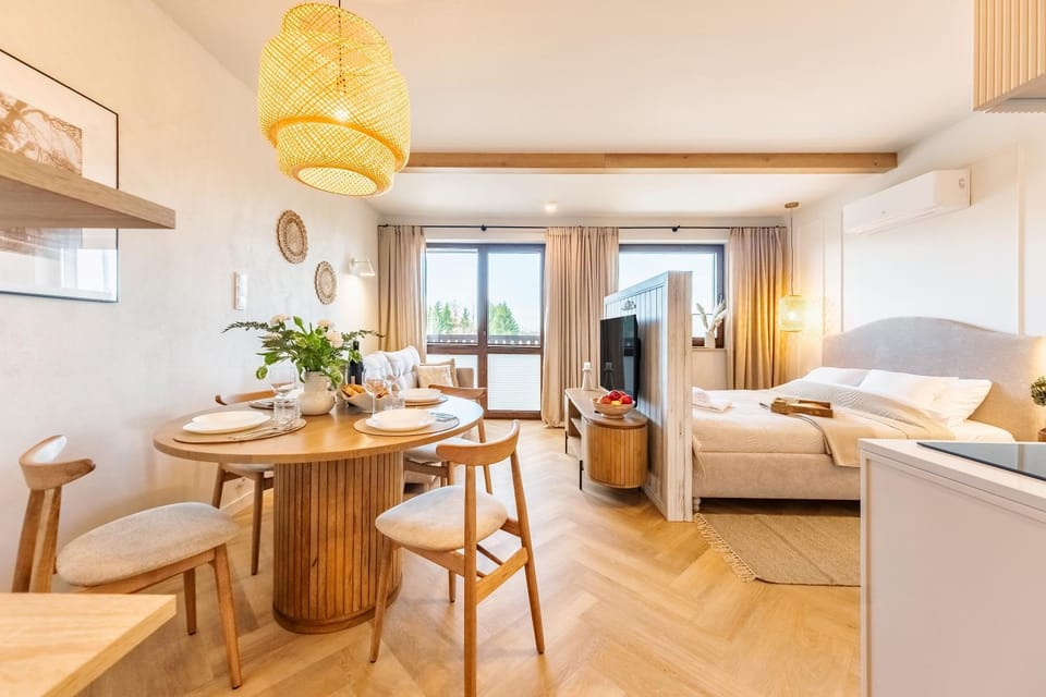 Bed, TV and multimedia, Living room, Photo of the whole room, Seating area, Dining area, Bedroom