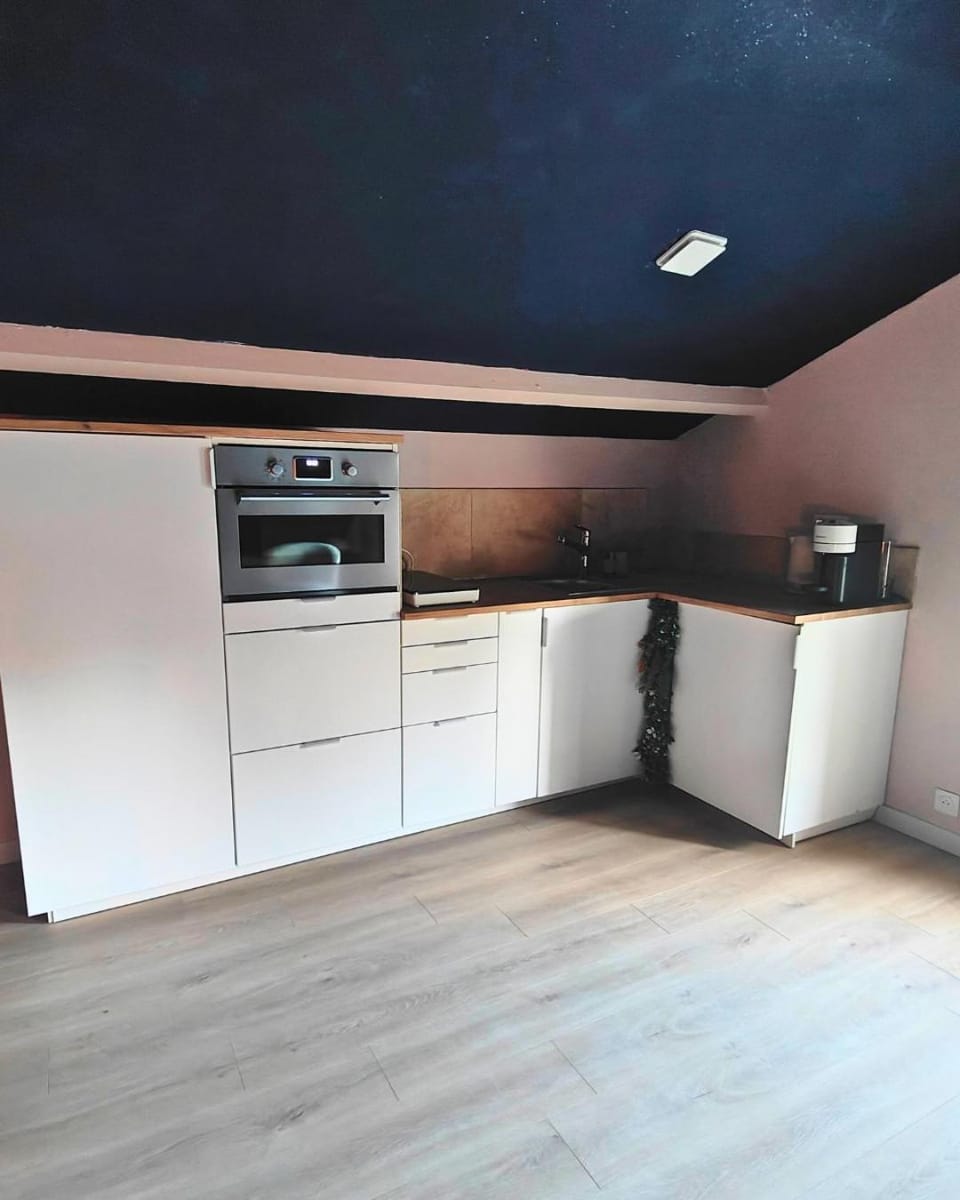 Kitchen or kitchenette, oven, stove