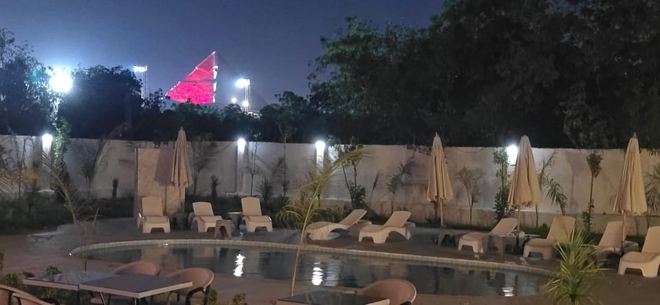Night, Pool view, Swimming pool