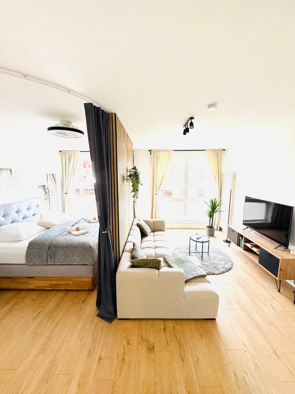 Communal lounge/ TV room, Bed, TV and multimedia, Living room, Photo of the whole room, Seating area, Evening entertainment, Bedroom