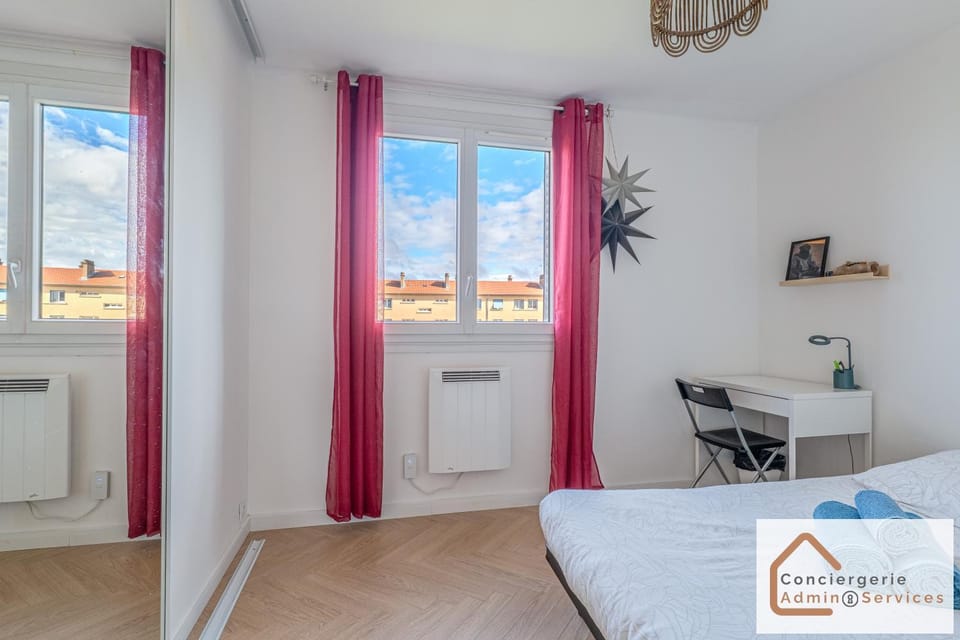 Bed, Seating area, Bedroom, towels, wardrobe