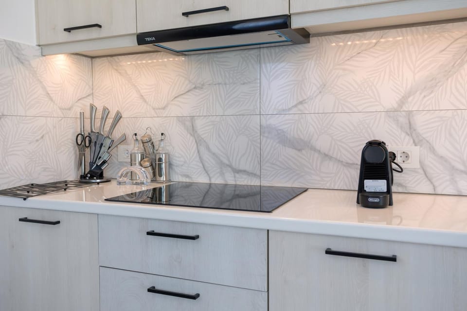 Kitchen or kitchenette, stove