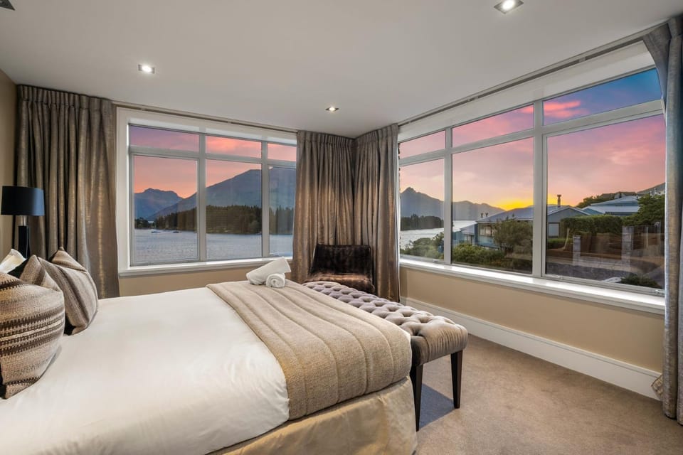 Bed, Natural landscape, Bedroom, Lake view, Mountain view