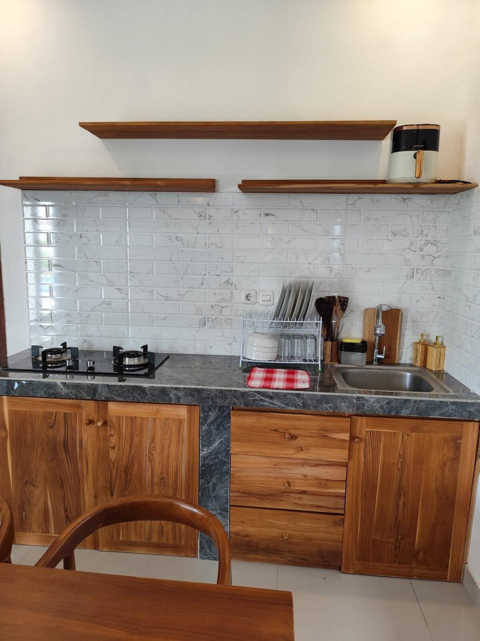 Kitchen or kitchenette, stove