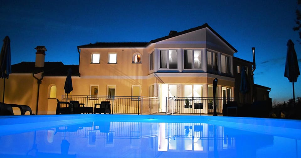 Property building, Night, Swimming pool